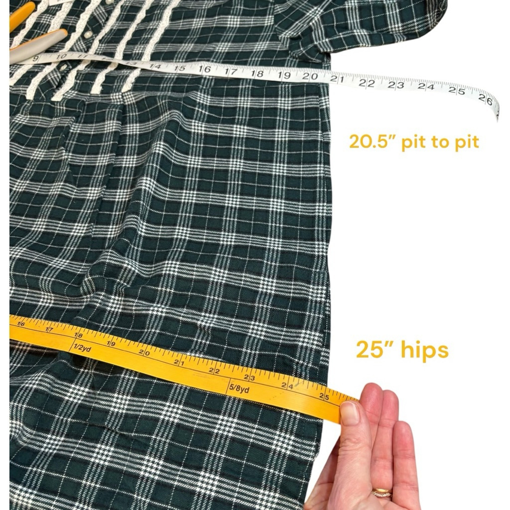 Charter Club Green Plaid Flannel Night Gown, M, Lace Trim - Picture 6 of 16